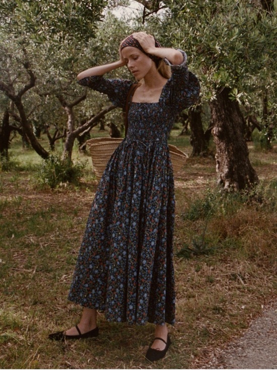 Doen Dresses & Skirts - Doen Bijou Dress in Noir Prairie de Montagne Size Medium Floral Puff Sleeve